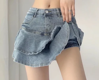 Sexy Tiered Mini Denim Skirt