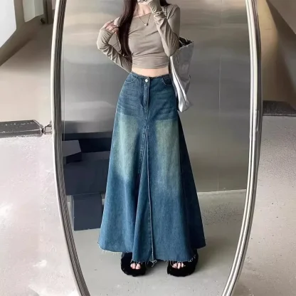 Faded Retro Maxi Denim Skirt - Image 3