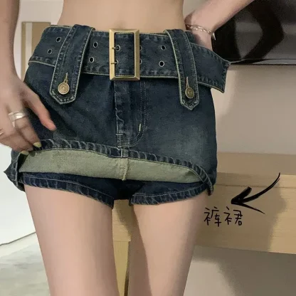 Trendy Belted Mini Denim Skirt - Image 2