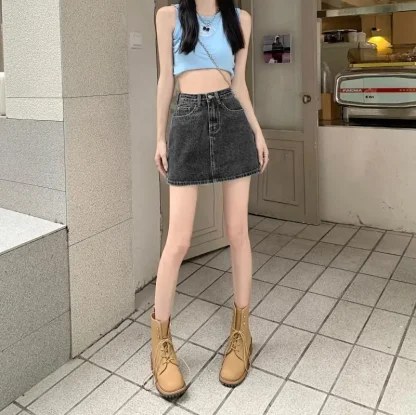 Casual Dark Mini Denim Skirt - Image 7