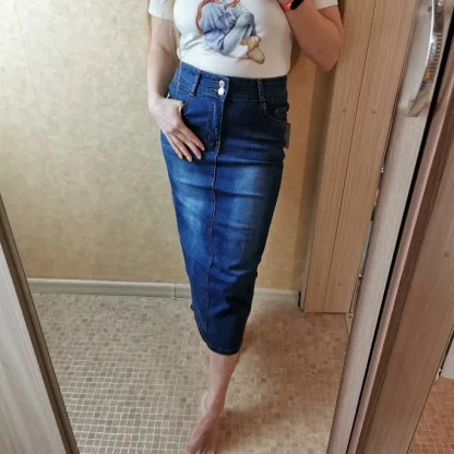 Midi Slim Fit Denim Skirts - Image 7