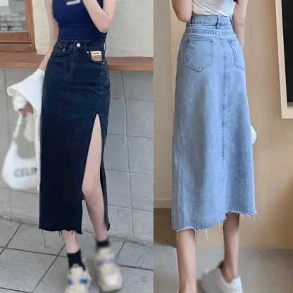 High Slit Midi Denim Skirt - Image 13
