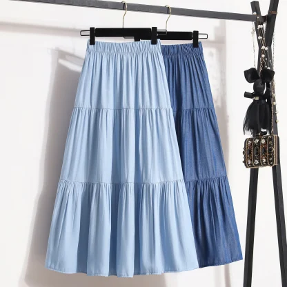 Soft Tiered Casual Denim Skirt - Image 7