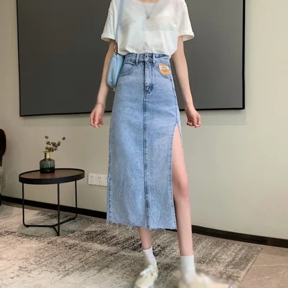 High Slit Midi Denim Skirt - Image 8