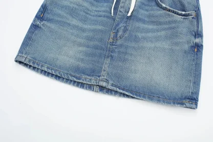 Retro Mini Drawstring Denim Skirt - Image 6