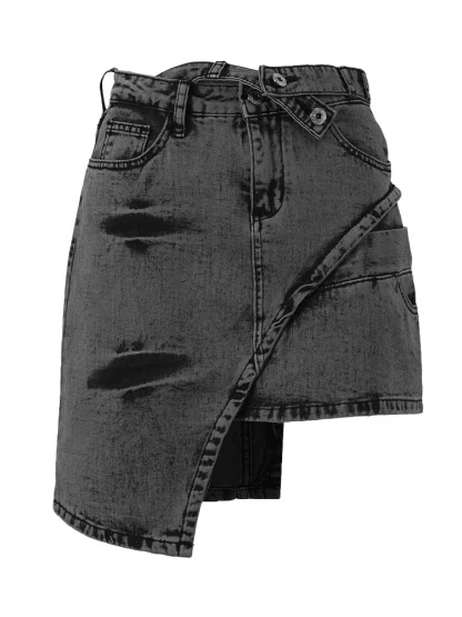 Asymmetrical Wrap Denim Skirt - Image 11