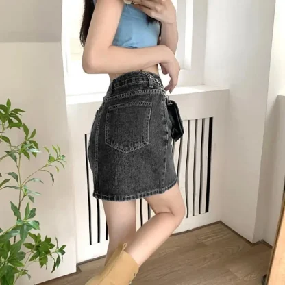 Casual Dark Mini Denim Skirt - Image 9