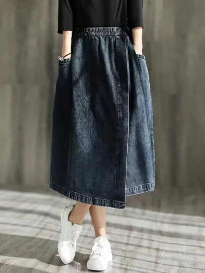 Casual Side Pocket Denim Skirt - Image 6
