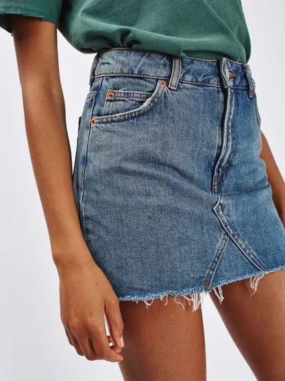 Frayed Hem Mini Denim Skirt - Image 2