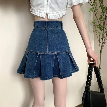 High-waist Pleated Denim Skirt - Image 4