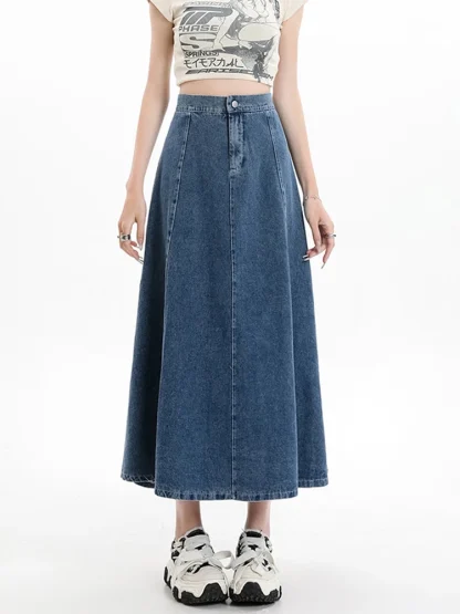 Casual Plain Long Denim Skirt