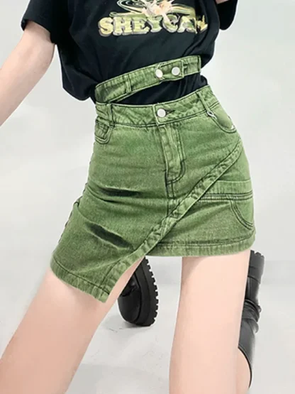 Asymmetrical Wrap Denim Skirt - Image 3