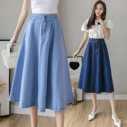 A-line High-waist Denim Skirt - Image 14