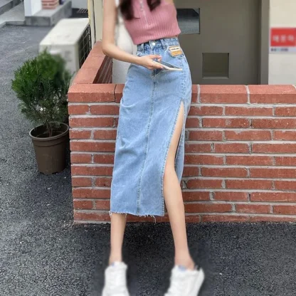 High Slit Midi Denim Skirt - Image 7
