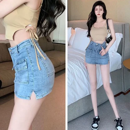 Front Pocket Mini Denim Skirt - Image 15