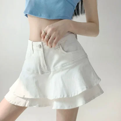 Tiered Ruffle Hem Denim Skirts - Image 10
