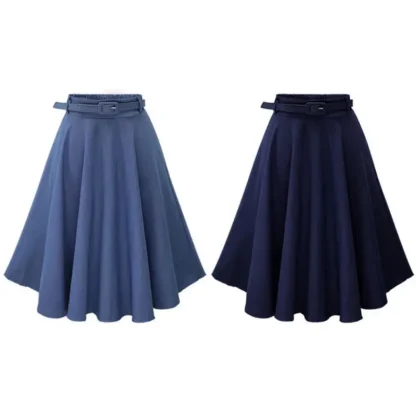 Belted Waist A-line Denim Skirt - Image 9