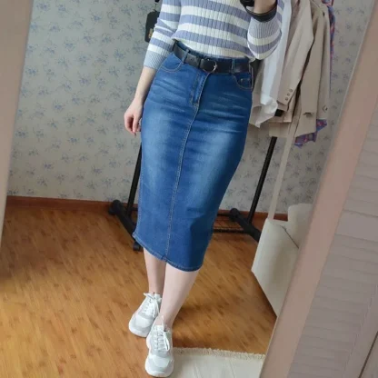Midi Slim Fit Denim Skirts - Image 2