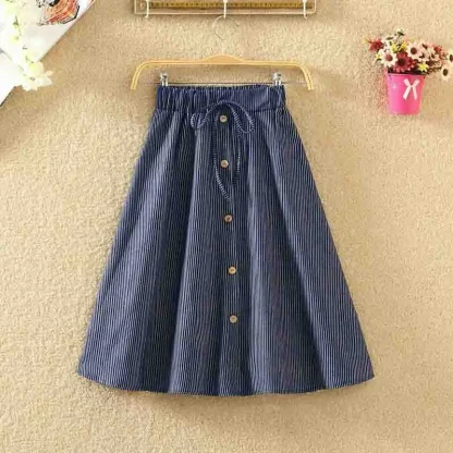 Pinstriped Pleated Denim Skirts - Image 2