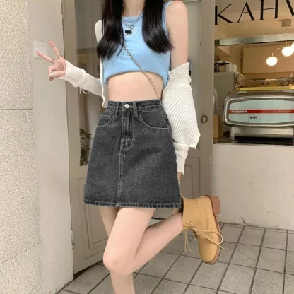 Casual Dark Mini Denim Skirt