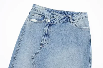 Irregular Front Slit Denim Skirt - Image 4