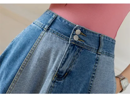 Two Tone A-line Midi Denim Skirt - Image 3