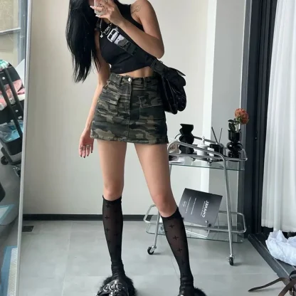 Camouflage Print Cargo Denim Skirt - Image 8
