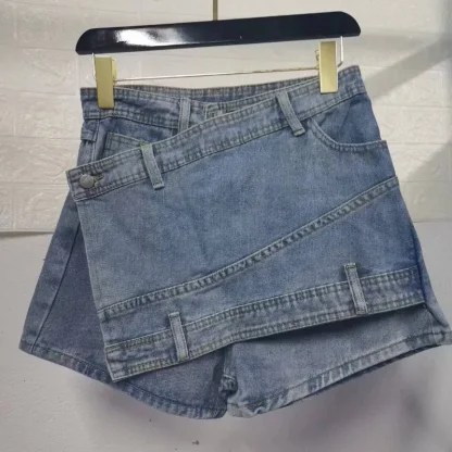 Asymmetrical Mini Denim Skirt - Image 4