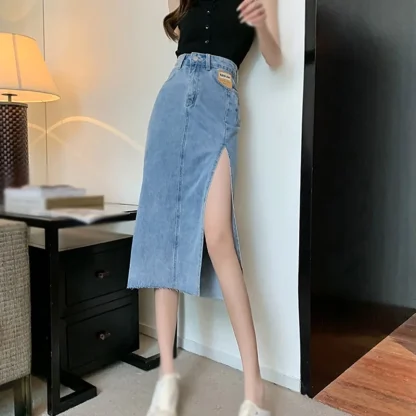 High Slit Midi Denim Skirt - Image 10