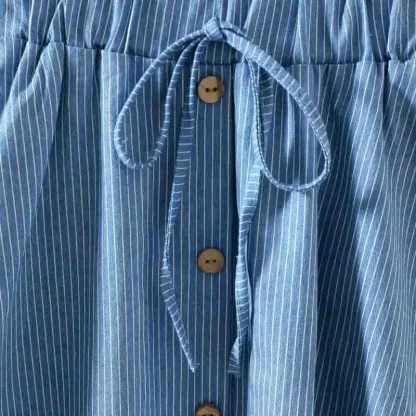 Pinstriped Pleated Denim Skirts - Image 5