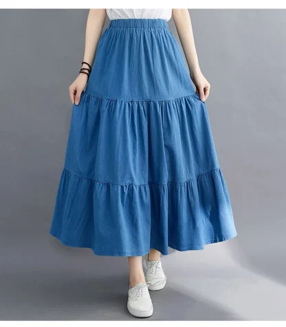 Tiered Elastic Waist Denim Skirt - Image 7