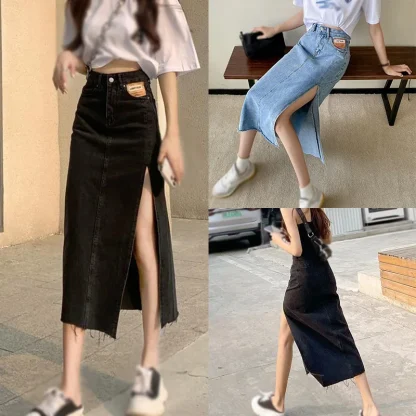 High Slit Midi Denim Skirt - Image 15