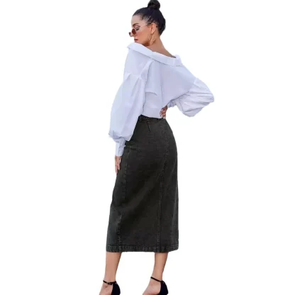 High-waist Button Split Denim Skirt - Image 5