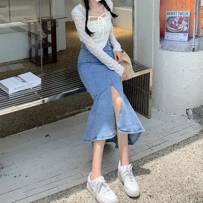 Zip Back Fishtail Denim Skirt - Image 2