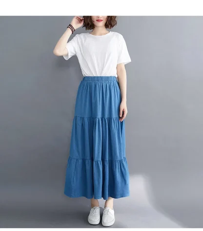 Tiered Elastic Waist Denim Skirt - Image 2