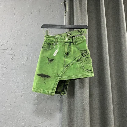 Asymmetrical Wrap Denim Skirt - Image 7