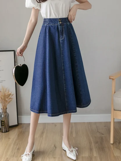 A-line High-waist Denim Skirt - Image 12