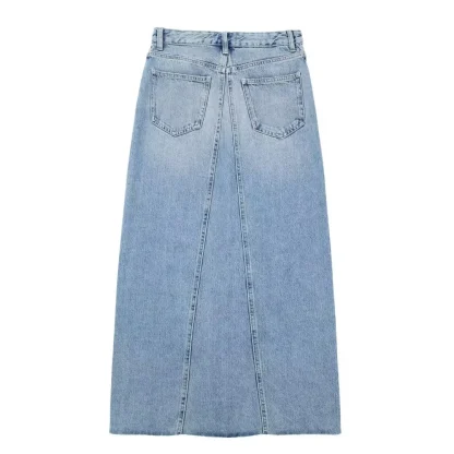 Irregular Front Slit Denim Skirt - Image 3