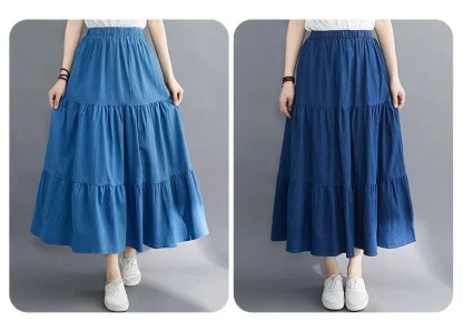 Tiered Elastic Waist Denim Skirt - Image 13