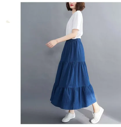Tiered Elastic Waist Denim Skirt - Image 9