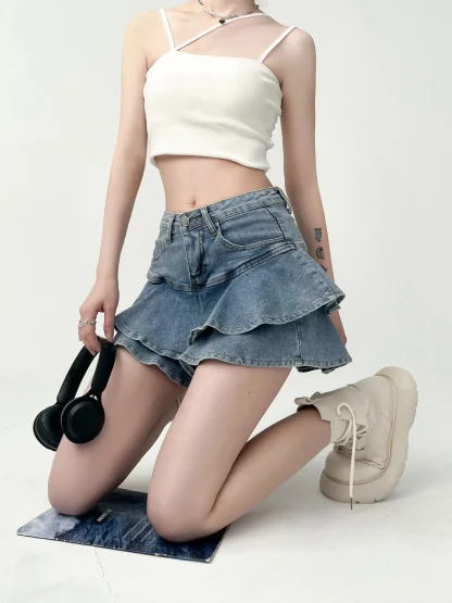 Sexy Tiered Mini Denim Skirt - Image 5