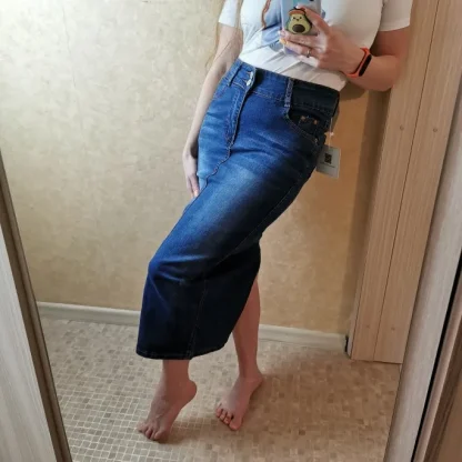 Midi Slim Fit Denim Skirts - Image 6