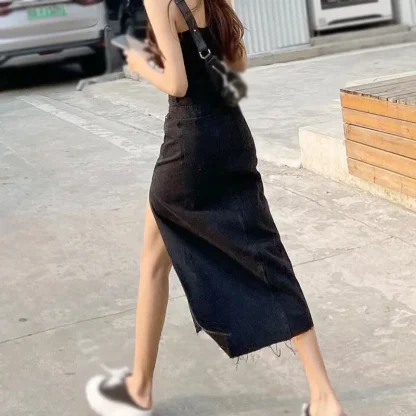 High Slit Midi Denim Skirt - Image 2