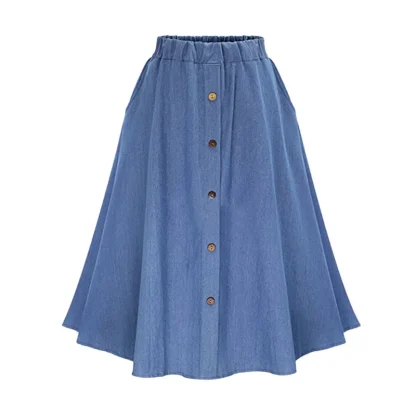 Button Down Decor Denim Skirt