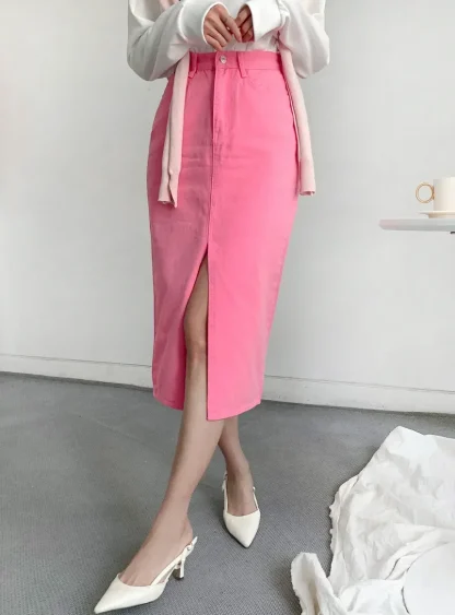 Slit Midi Straight Denim Skirt - Image 10