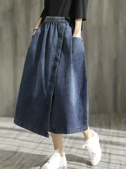 Casual Side Pocket Denim Skirt - Image 9