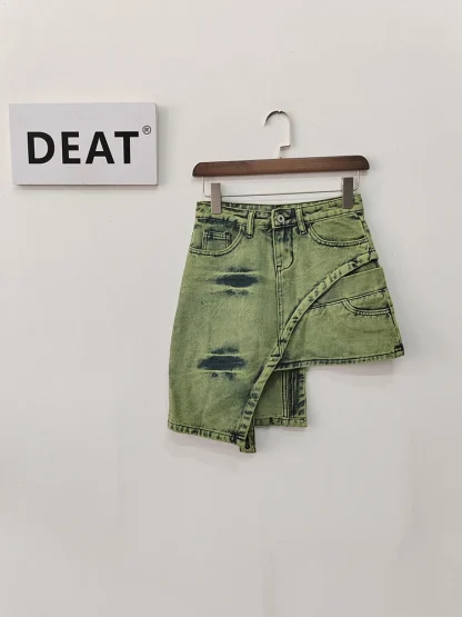Asymmetrical Wrap Denim Skirt - Image 9