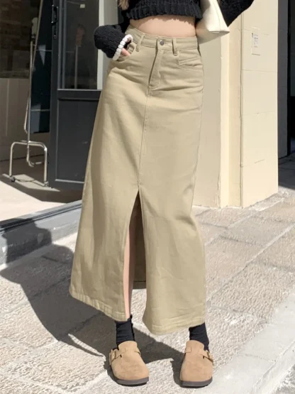 Front Slit Maxi Denim Skirt - Image 4