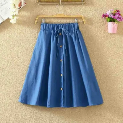 Pinstriped Pleated Denim Skirts - Image 3