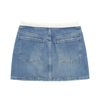 Retro Mini Drawstring Denim Skirt - Image 4